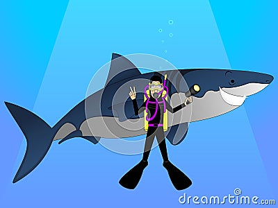 Shark and Diver Stock Photo