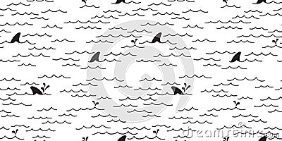 Shark dolphin Seamless pattern whale Sea Ocean doodle isolated wallpaper background White Stock Photo