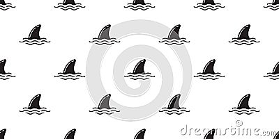 Shark fin seamless pattern vector dolphin whale isolated wallpaper background doodle Vector Illustration