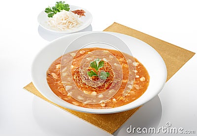 Shark fin soup with gold colour table mat Stock Photo