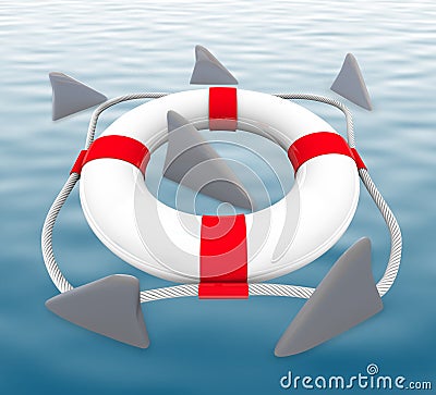 Shark FIns Circling Life Preserver Stock Photo