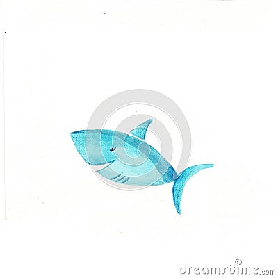 Shark. Without gradients, great for printing. Animals. Watercolor illustration Cartoon Illustration