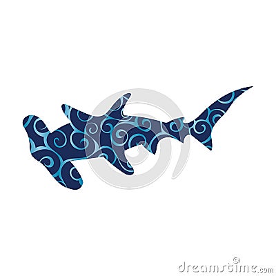 Shark hammerhead predator nautical color silhouette animal Vector Illustration