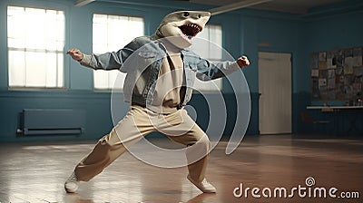 Shark Hip Hop Dancing: A Darkly Comedic And Realistic 8k Commercial Imagery Stock Photo