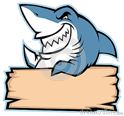 Shark hold wood sign Vector Illustration