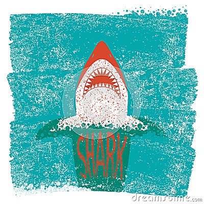 Shark jaws.Vector blue sea waves background Vector Illustration