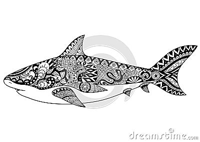 Shark line art design for coloring book for adult, tattoo, t shirt design and other decorations Vector Illustration