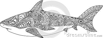Shark line art design for coloring book for adult, tattoo, t shirt design and other decorations Vector Illustration