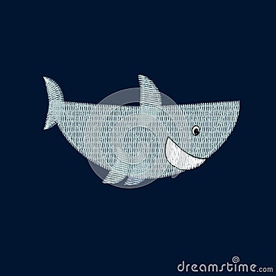 Shark patch embroidery, vector illustration of sea animal Vector Illustration