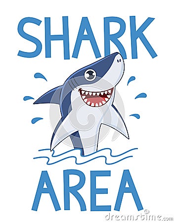 Shark poster. Warning attack sharks, ocean diving and sea surf, slogan for t shirt print design or banner cartoon vector Vector Illustration