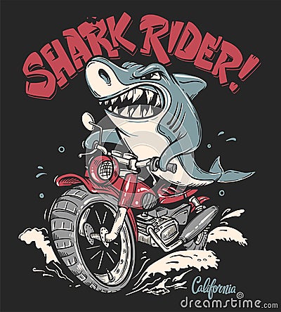 Shark Rider on motorcycle vector T-Shirt design Vector Illustration