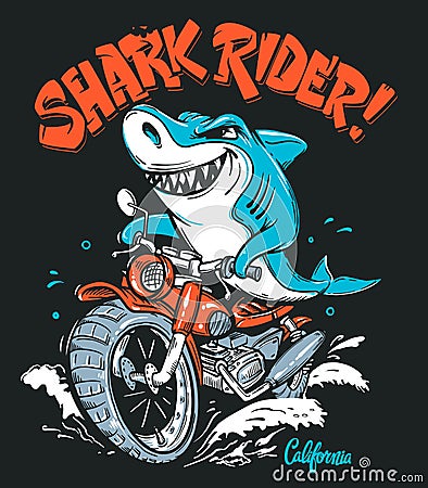 Shark Rider on motorcycle vector T-Shirt design Vector Illustration