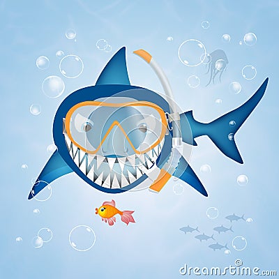 Shark with scuba mask Stock Photo