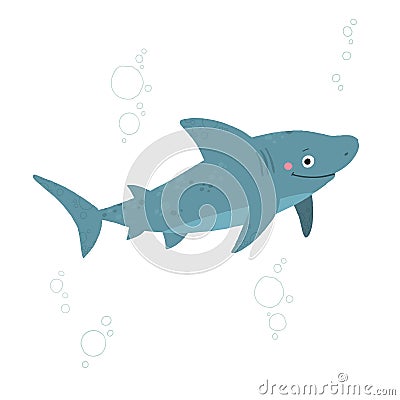 Shark sea animal character. Cartoon vector hand drawn eps 10 illustration isolated on white background in a flat style. Vector Illustration