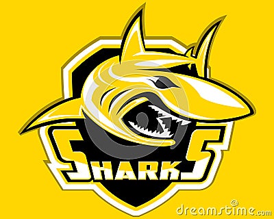 Shark Shield Sport Logo Vector Mascot Aquatic Predator Sport Emblem Diving Vector Illustration