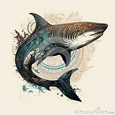 Shark silhouette totem abstract animal illustration Cartoon Illustration