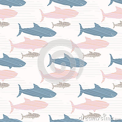 Pink and Blue Kids Cute Shark Silhouette Wave Vector Illustration