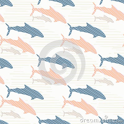 Pastel Pink and Blue Shark Silhouette Wave Vector Illustration