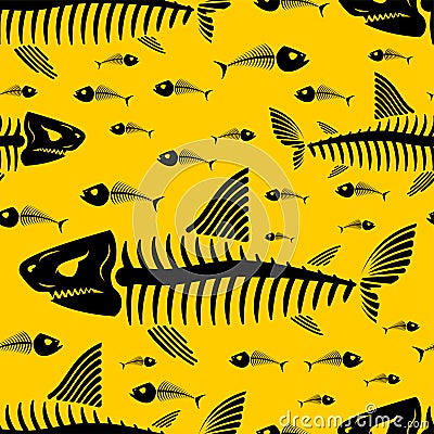 Shark skeleton pattern seamless. fish skull background. fish bones texture Vector Illustration