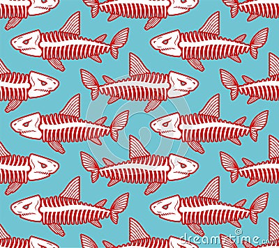 Shark skeleton pattern seamless. fish skull background. fish bones texture Vector Illustration