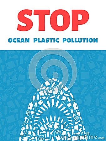 Shark stop ocean plastic pollution concept Vector Illustration
