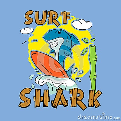 Shark surfer. Print for T-shirt. Vector Illustration
