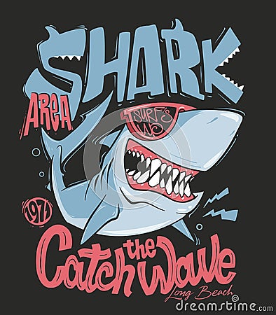 Shark t-shirt surf print design, vector illustration Vector Illustration