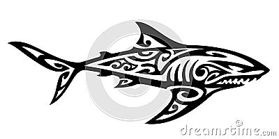 Polynesian Tribal Shark Isolated Black and White Stock Photo