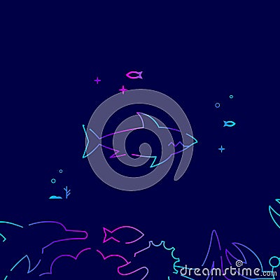 Shark Vector Line Icon, Illustration on a Dark Blue Background. Related Bottom Border Vector Illustration