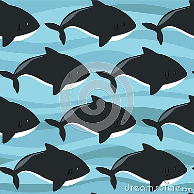 Colorful seamless pattern with sharks. Decorative cute background with fishes. Marine illustration Vector Illustration