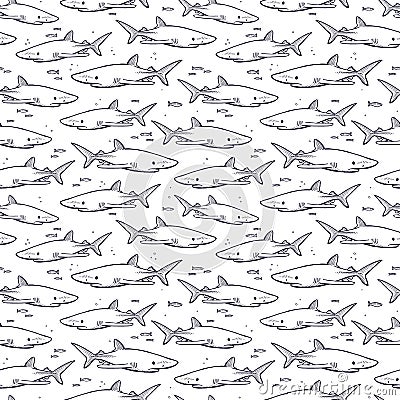 Sharks. Hand drawn seamless pattern Vector Illustration