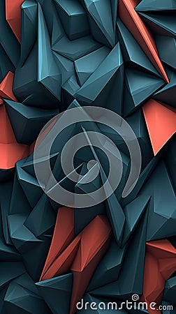 Sharp Angles in Dark Blue and Coral: An Abstract Background in the Style of Dark Gray and Teal . Stock Photo