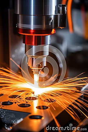Sharp cnc drill bit against blurred machine mechanics for precise and accurate work Stock Photo