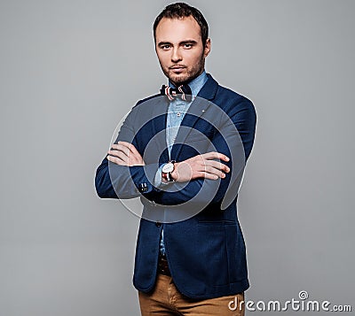 Sharp dressed fashionist wearing jacket Stock Photo