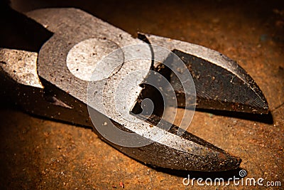The sharp edge of the used diagonal pliers Stock Photo