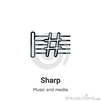 Sharp outline vector icon. Thin line black sharp icon, flat vector simple element illustration from editable music and media Vector Illustration