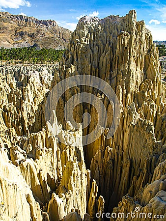 Sharp rock pillars in bolivian Moon Valley Stock Photo