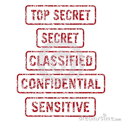 Information Security Top Secret, Secret, Classified, Confidential and Sensitive Stamps Distressed Isolated Vector Illustration Vector Illustration