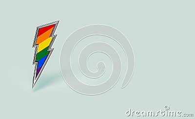 Sharp silver LGBT lightning bolt rainbow pride symbol isolated on pastel green background with copy space on the right side. Stock Photo