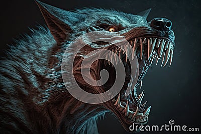 sharp-toothed werewolf teeth bared in horrific snarl Stock Photo