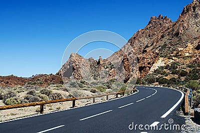 Sharp turn of the mountain road. Teide National Park, Tenerife, Canary Islands, Spain. Stock Photo