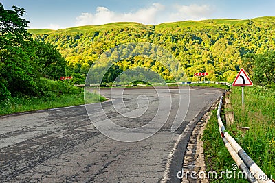 A sharp turn on a mountain serpentine in the mountains of Transcaucasia, the landscape Stock Photo