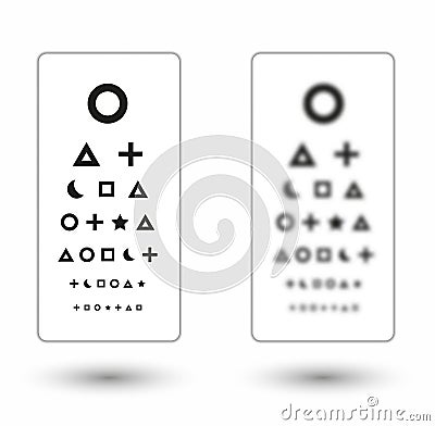 Sharp and unsharp snellen chart with symbols for children Vector Illustration