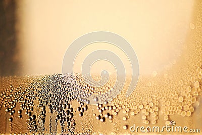 Sharp water drops on the misted window glass Stock Photo