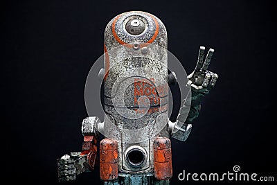 Sharped Metal Emotion Robot Studio quality light Stock Photo