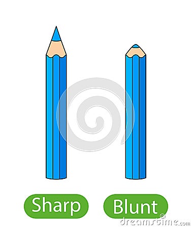 Sharpened and blunt pencils. the concept of children`s learning of the opposite adjectives SHARP and BLUNT Vector Illustration