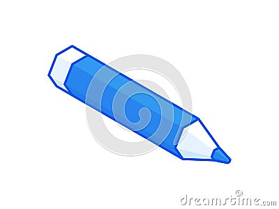 Sharpened pencil isometric illustration. Blue wooden tool for drawing and notes on paper. Vector Illustration