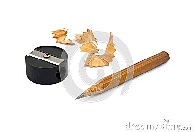 Sharpened pencil and wood shavings Stock Photo