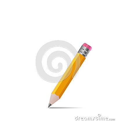 Sharpened wooden pencil with shadow, on white back Vector Illustration