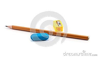 Sharpener, pencil and eraser Stock Photo